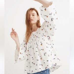 Madewell Square Neck Bell Sleeve 100% Cotton Floral Top Small Used